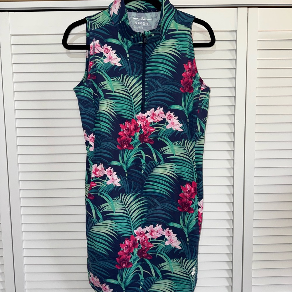 Tropical Floral Sleeveless Shift Dress - Green & Pink